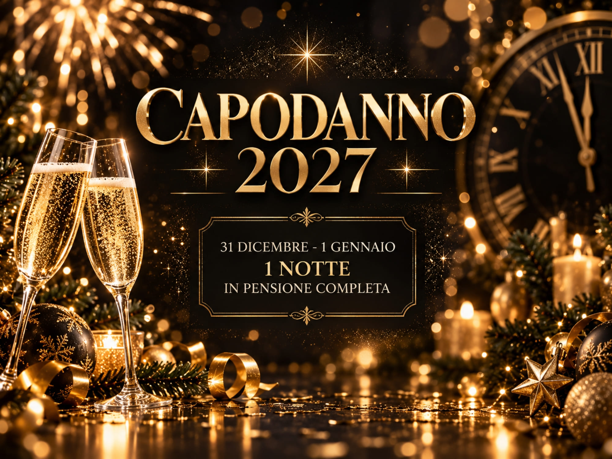 Capodanno 2027 con brindisi e decorazioni dorate – pacchetto soggiorno Cala Corvino Resort Monopoli